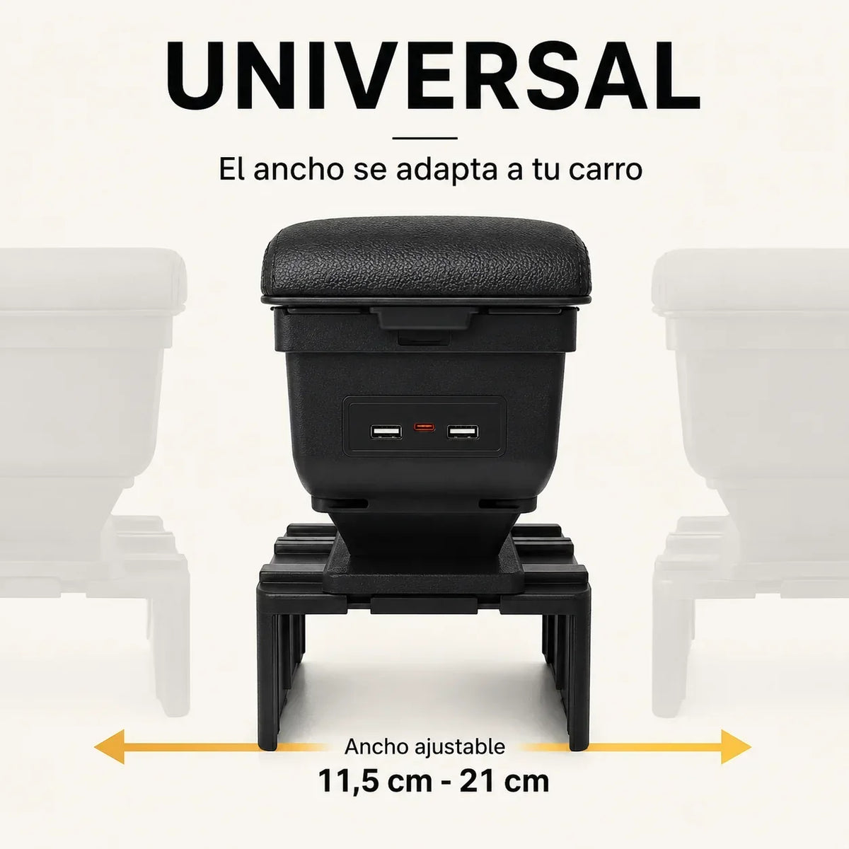 Cajonera apoyabrazos Universal 3 en 1 para Carro con Carga USB